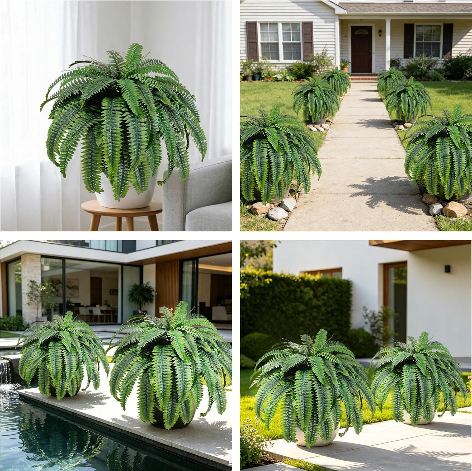 2Pcs 45In Artificial Boston Fake Ferns Large, UV Resistant Artificial Plants Out