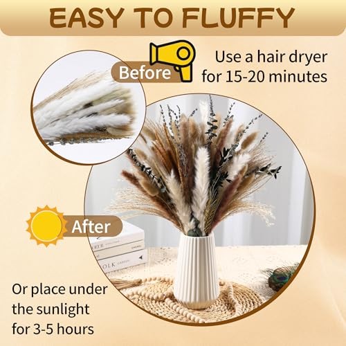 Bpole Dried Pampas Grass Bouquet – 92 Pcs 11-13 inch Pampas 92 Pcs Pampas Grass