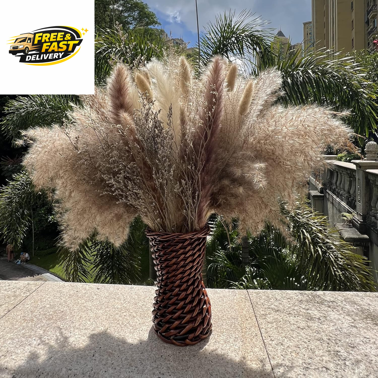 100Pcs Pampas Grass Boho Home Decor 17 Inch Natural Dried Flowers-Pampas Grass