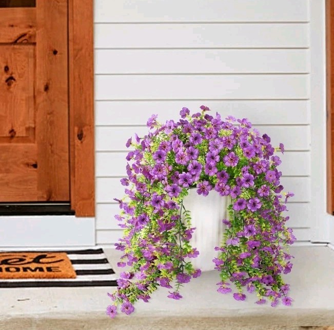 Artificial Hanging Flowers Plants for Outdoor Spring Summer Decoration 2PCS Faux