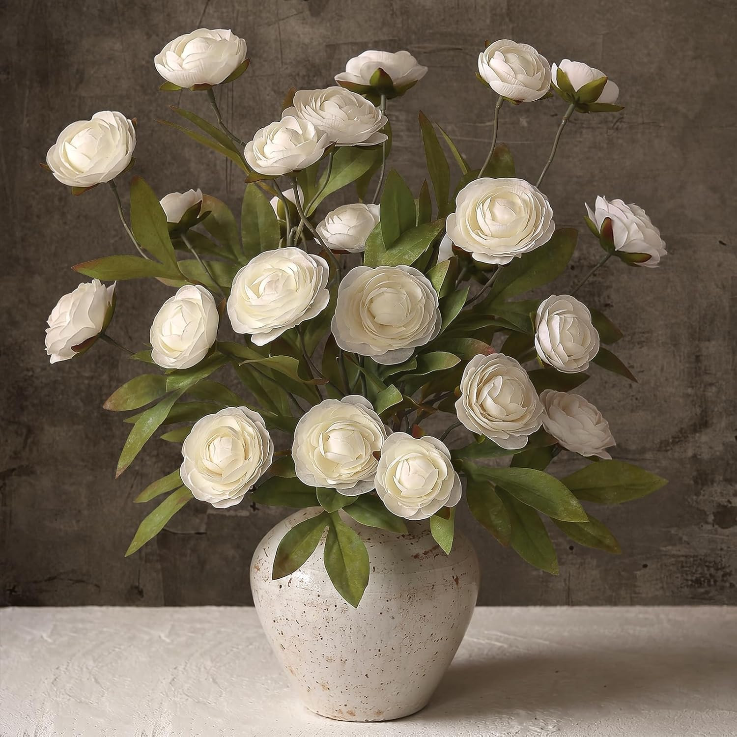 6 PCS Realistic Cream Ranunculus Stems for Home Decor & Centerpieces