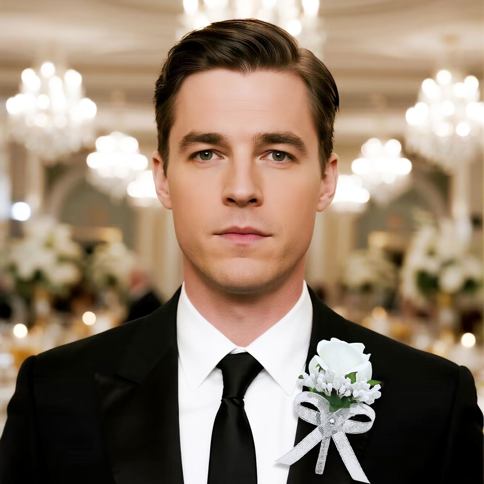2Pcs White Boutonniere for Men, Groom and Groomsmen Best Man Artificial Rose …