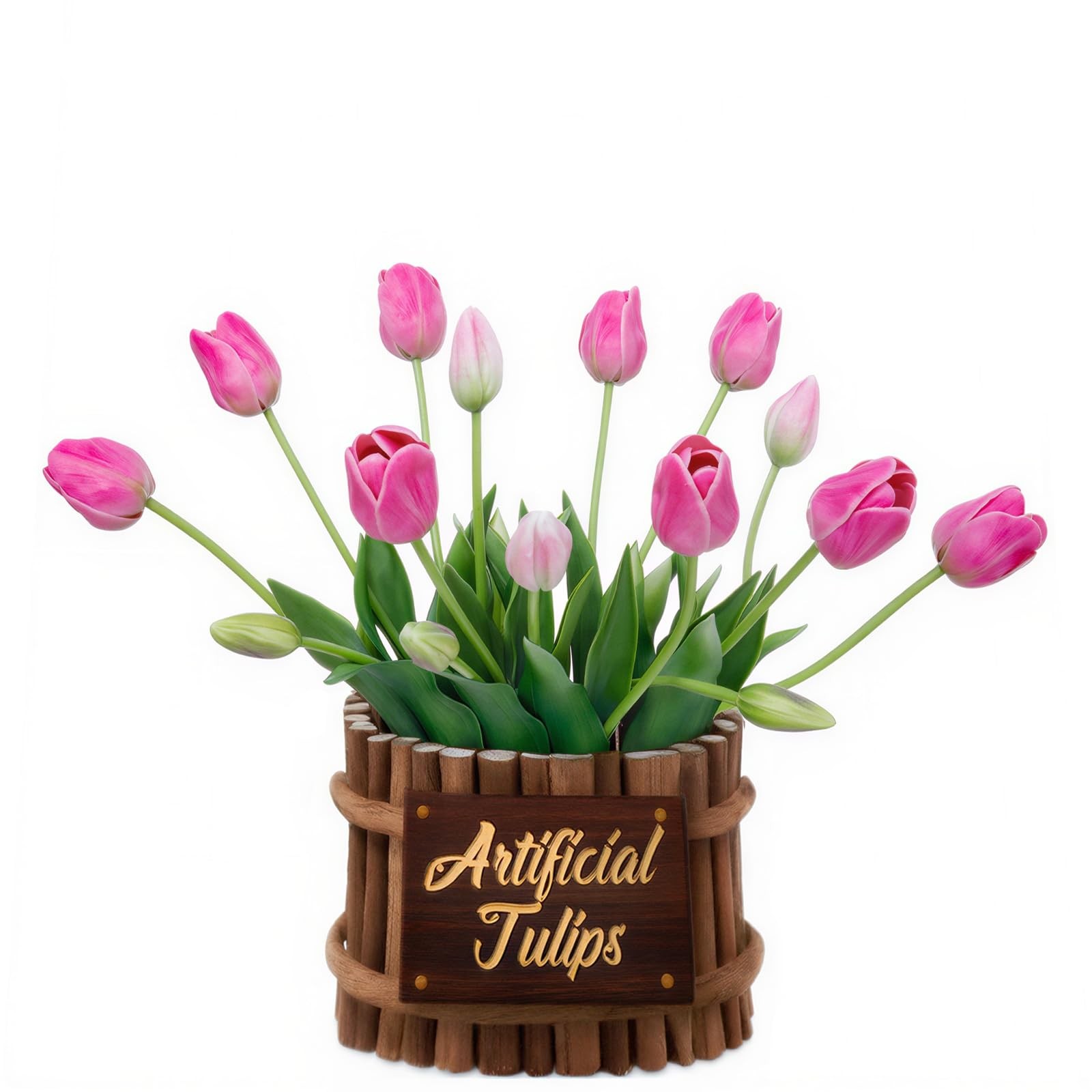 Deep Pink 15PCS 15.75″ Artificial Tulips, Premium Latex Natural Feel Fake Flo…