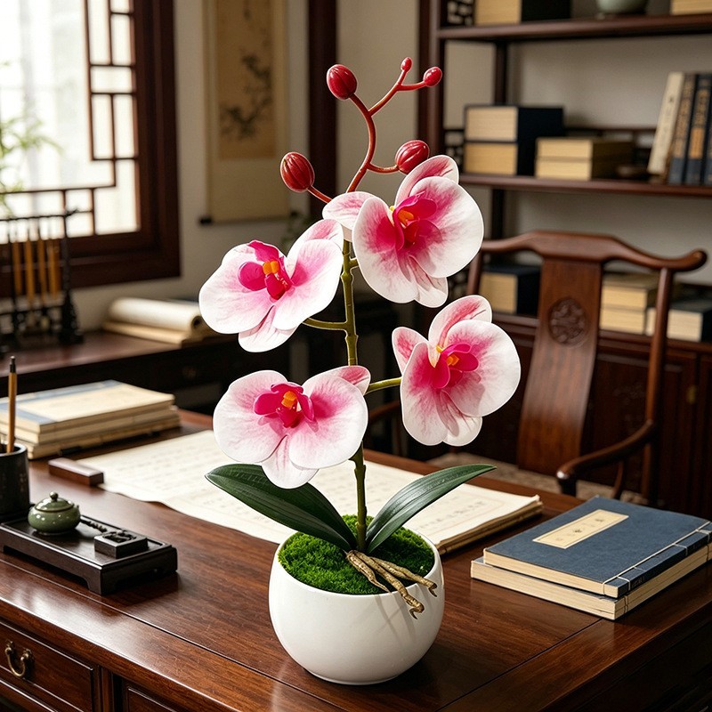 12in Artificial Butterfly Orchid Potted Plant Soft Plastic For Home Decoration