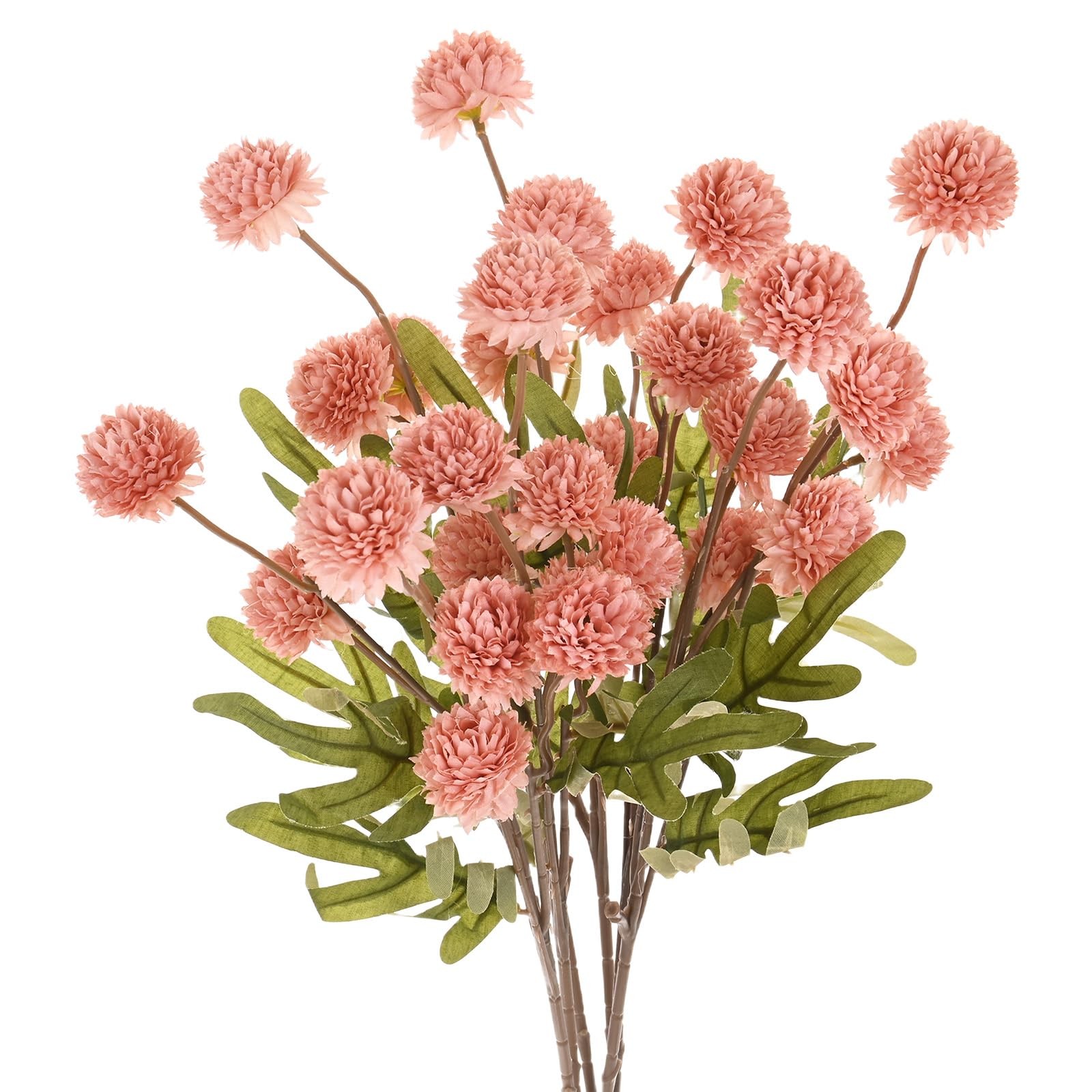 6Pack Shrimp Red 5Heads 20 In Faux Chrysanthemum Silk Flowers Bouquet
