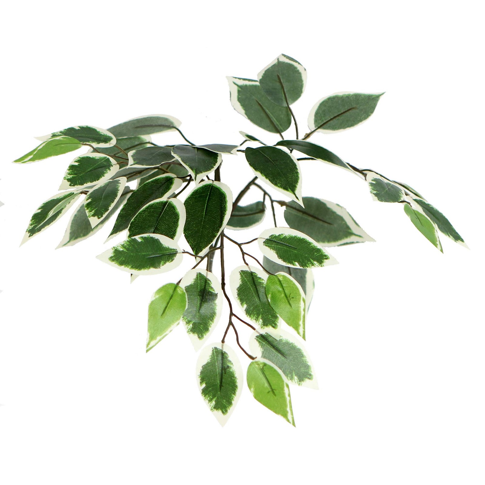 Pemberly Row 4′ Artificial Variegated Ficus Bush w/ Willow Basket in Green/White
