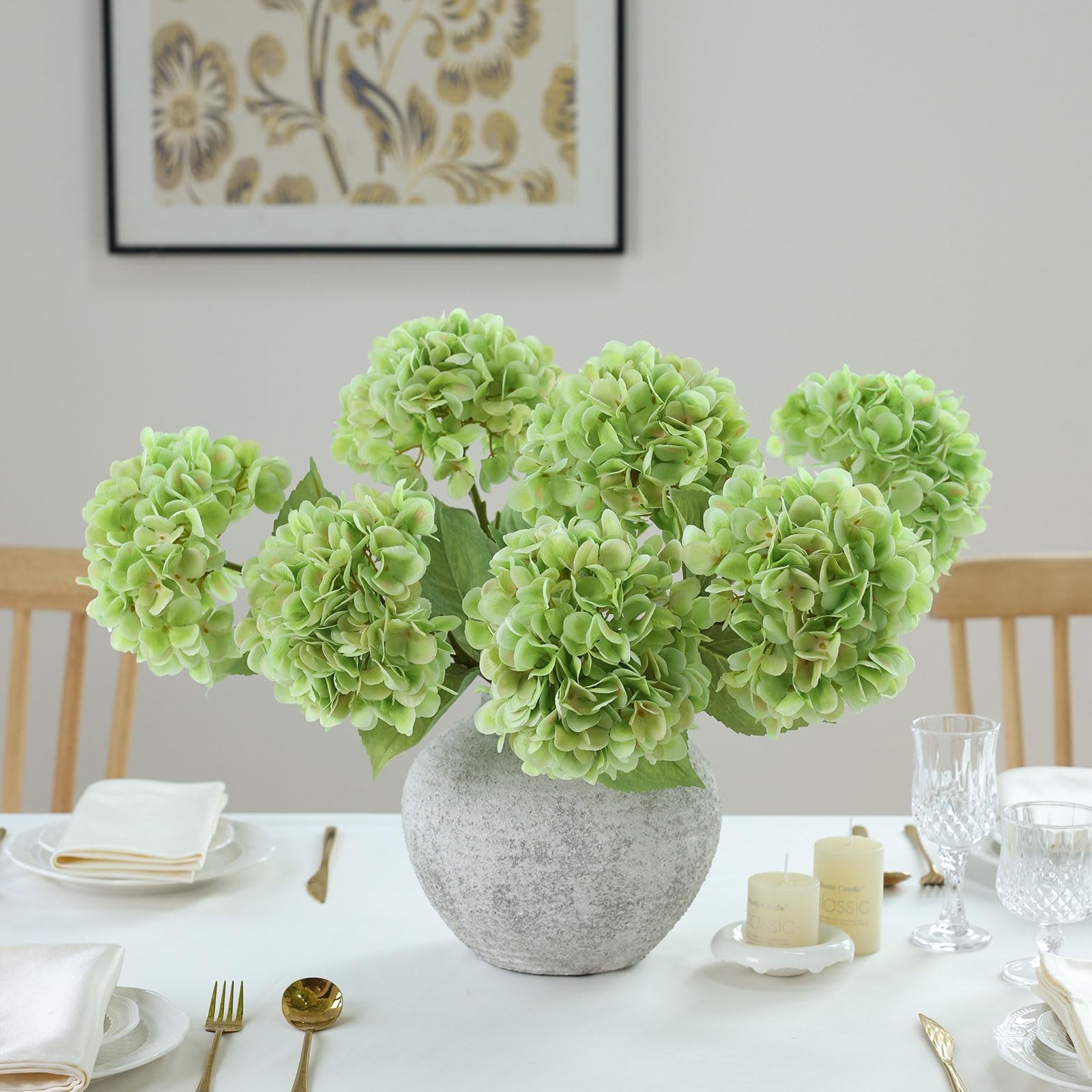 4Pcs Green Artificial Hydrangea Flowers Large Fake Silk Hydrangea Flower with…