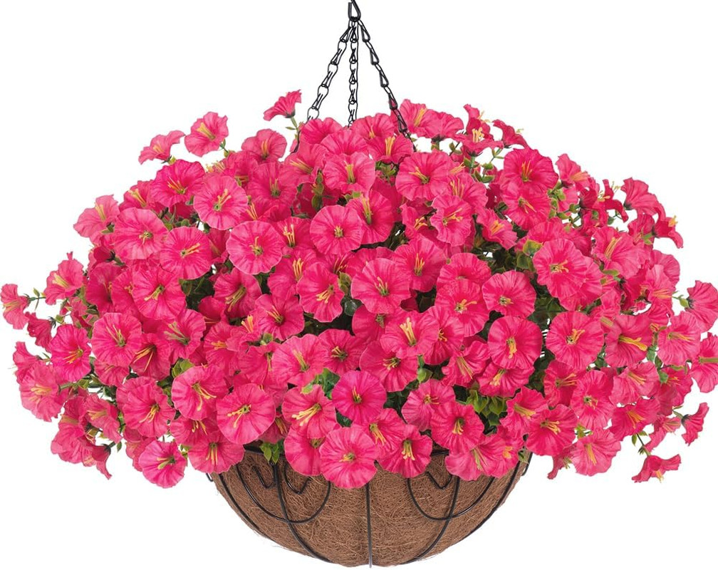 Artificial Hanging Flowers Faux Plants Basket for Outdoors Spring Decor, Fake Si
