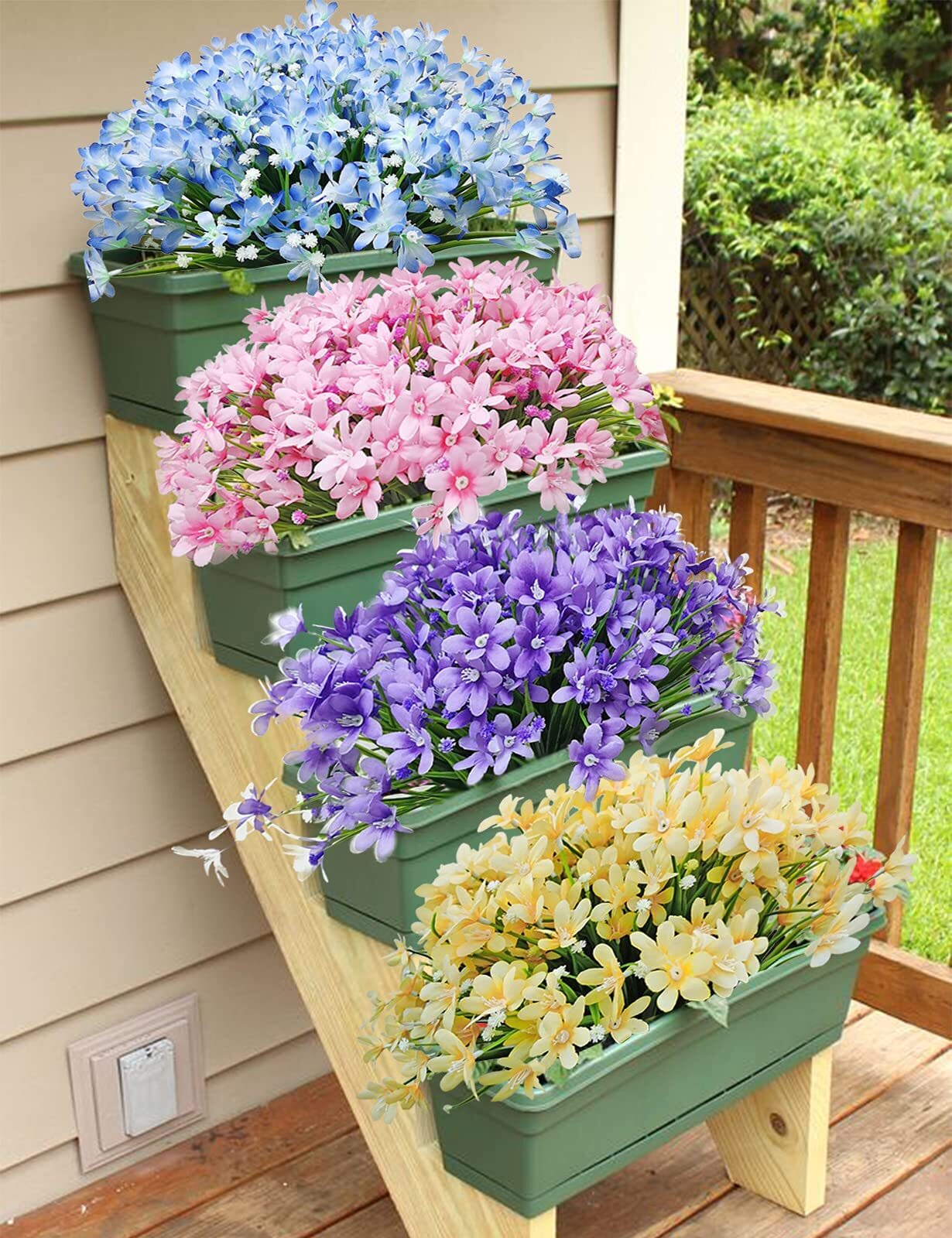 8 Bundles Artificial Flowers Fake Daffodils In/Outdoor UV Resistant Garden Decor