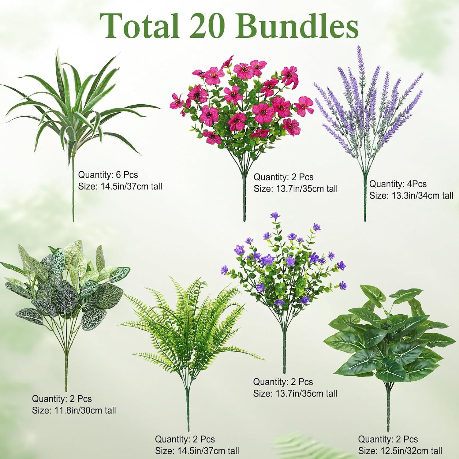 20 UV Resistant Artificial Plants – Faux Greenery for Outdoor Decor