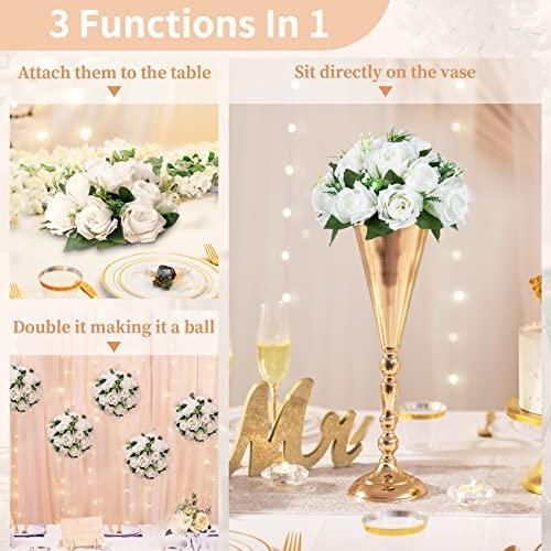 NUPTIO Pcs of 2 Fake Flower Ball Arrangement Bouquet,15 Heads Plastic Roses with