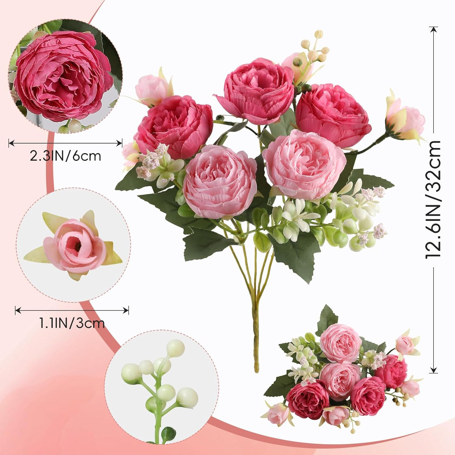 2 Bunches Peony Artificial Flowers Pink Flowers Silk Peonies Bouquets for Wed…