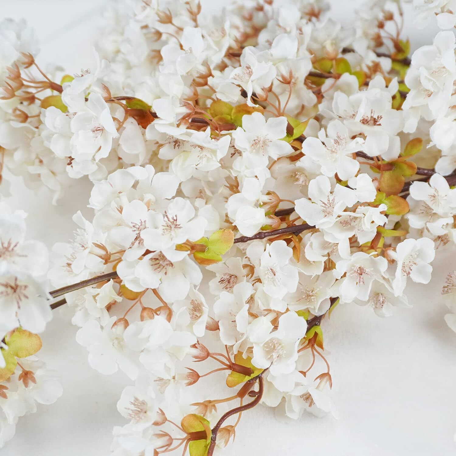 Uieke Silk White Cherry Blossom Branches, 39.3in Artificial Cherry Blossom Stems