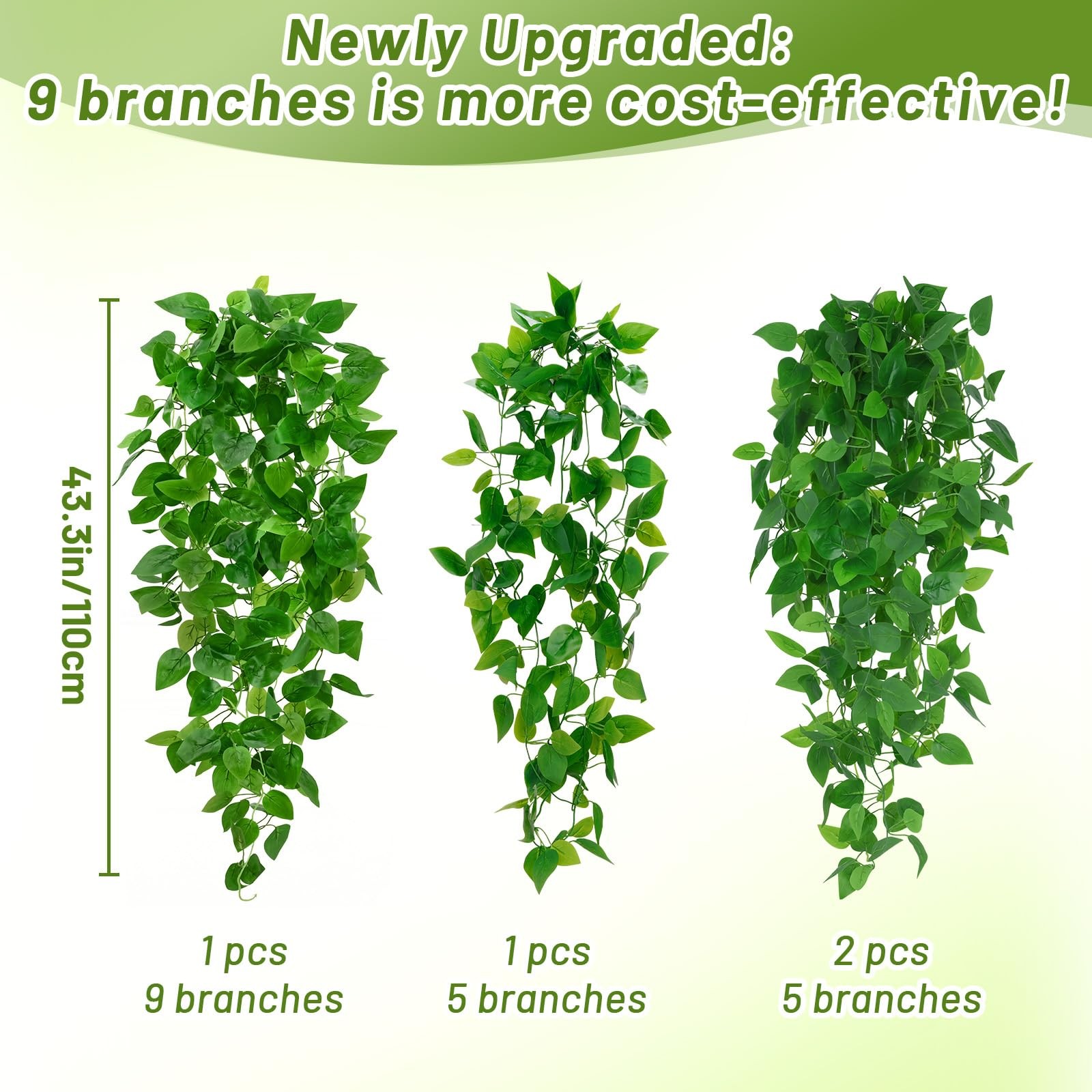 2Pcs Fake Hanging Plants, 9 Branch Artificial Hanging Plant, Lush Faux Pothos…