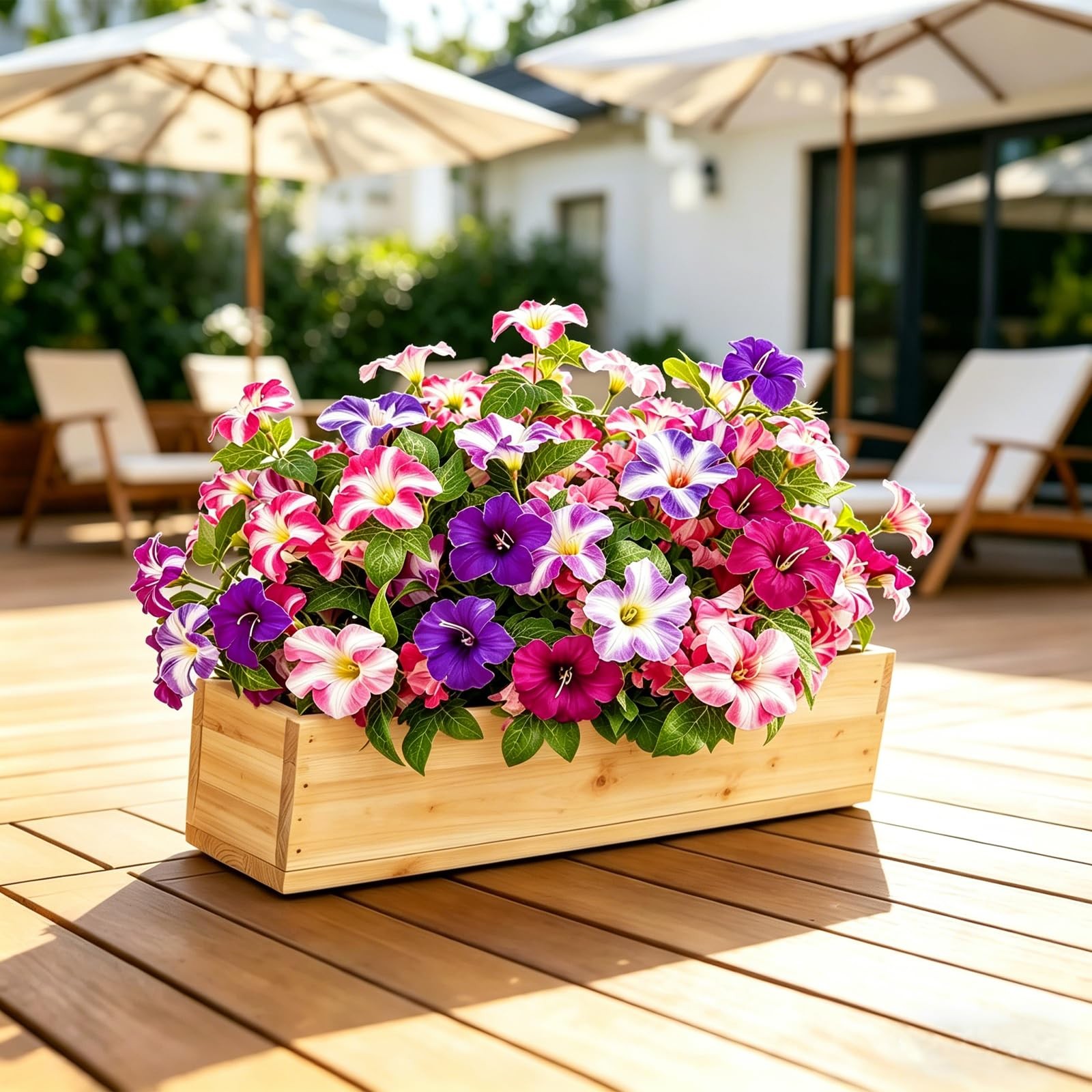 6 Bundles Artificial Petunias for Outdoors, UV Resistant Faux Silk Fake Flowe…