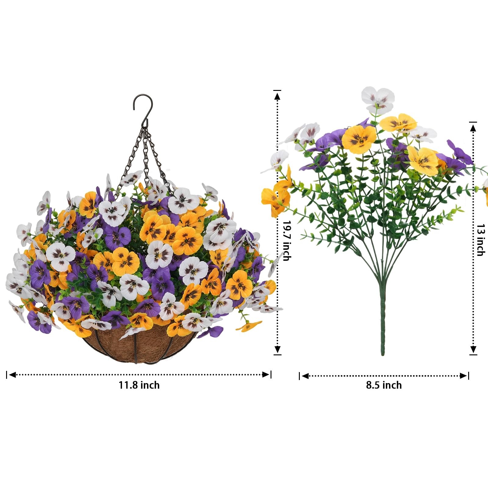 secqous 2 Set Artificial Hanging Flowers with Basket for Outdoor Decor, 24 Pc…