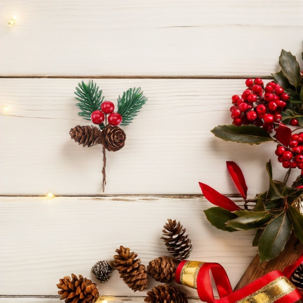30 Pcs Artificial Pine Branches Pine Cones And Red Berry Christmas Picks Decor