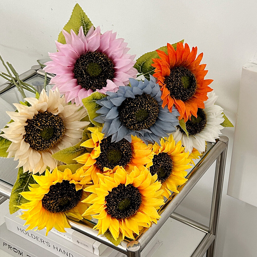 Artificial Single Sunflower Long Stem Silk Flowers Fake Bouquet Party Large
