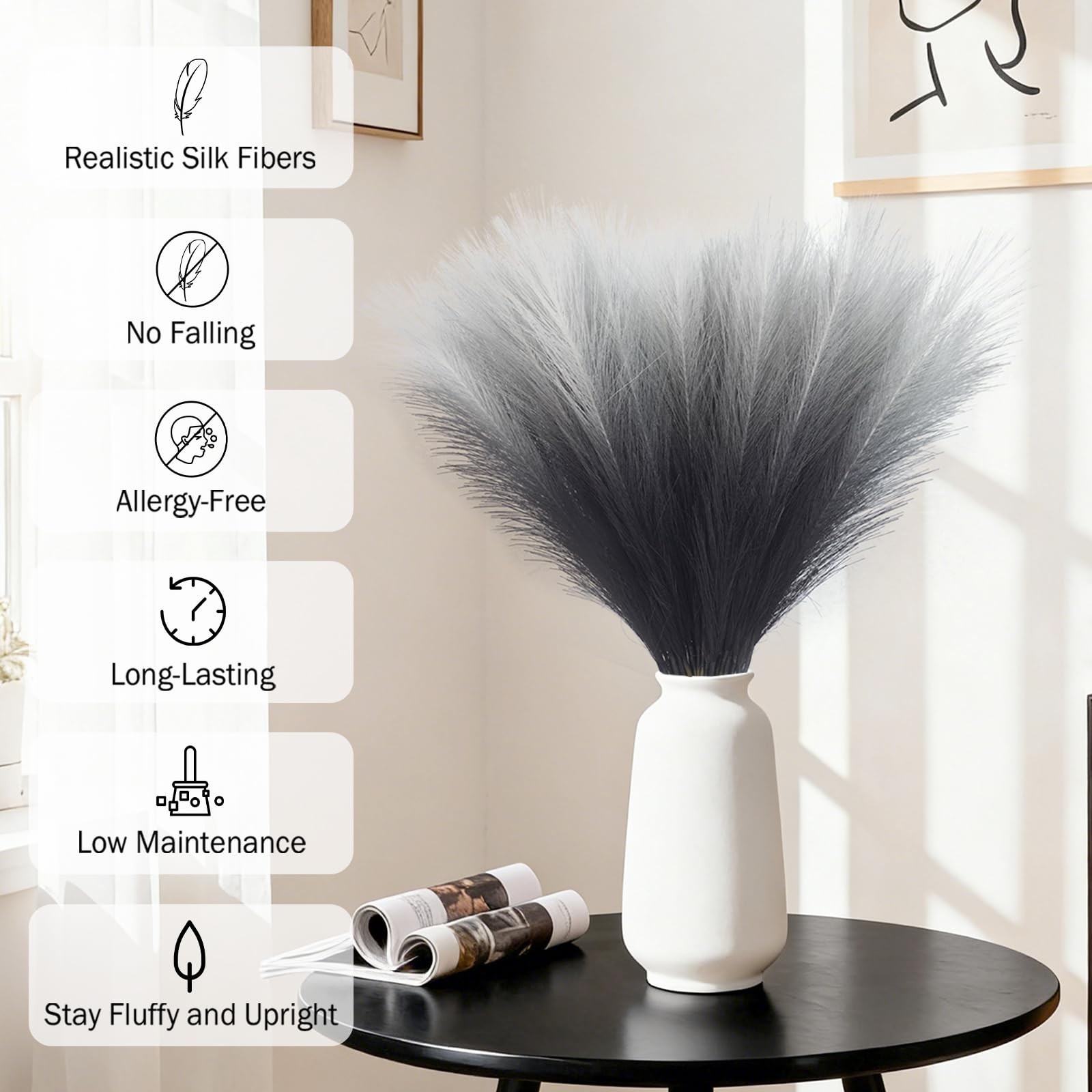 Black Pampas Grass Decor, 50Pcs 21.6 inch Artificial Faux Pompas Grass Small …