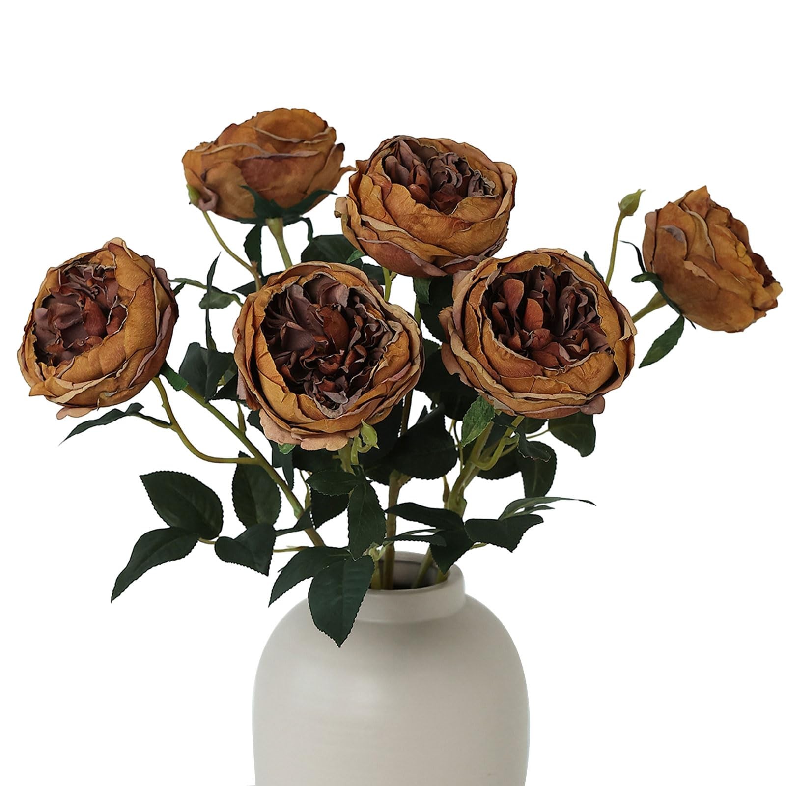 mizii 6Pcs Burnt Orange Artificial Roses Flowers Fake Silk Roses Flower with …