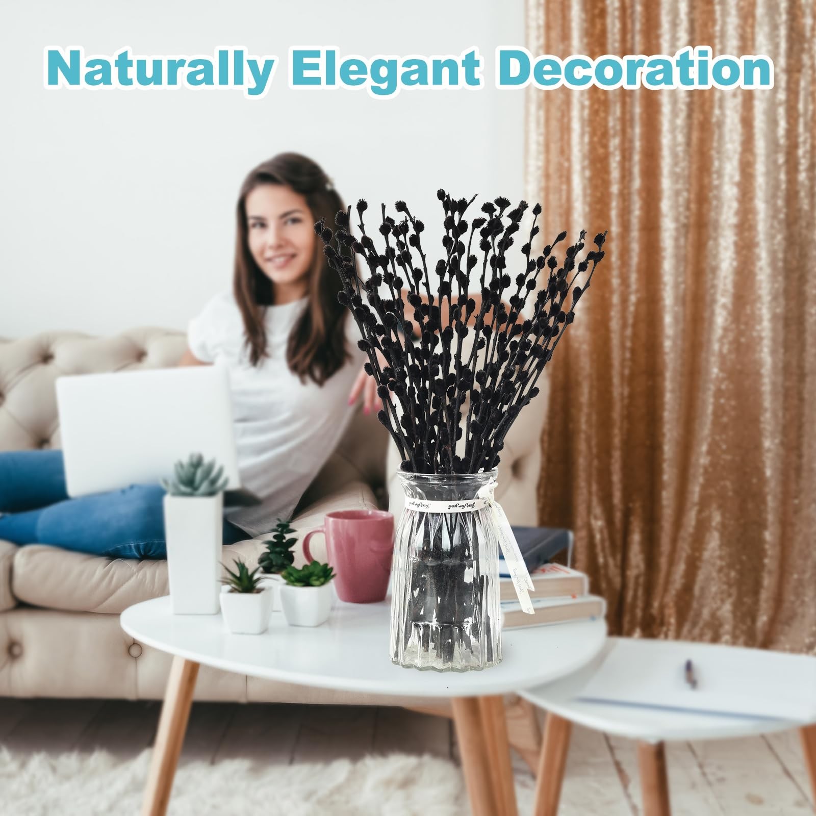 Natural Preserved Dried PussyWillow Branches for Vases, 20 Stems Real Willows…