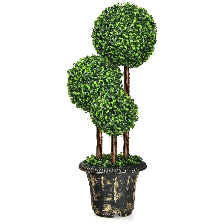 36″ Artificial Topiary Triple Ball Tree In/outdoor Fake Home Decor Potted Plant