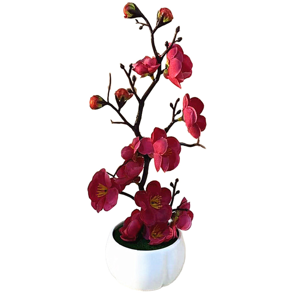 Artificial Plum Blossom Bonsai in White Cup for Living Room Bedroom Decor