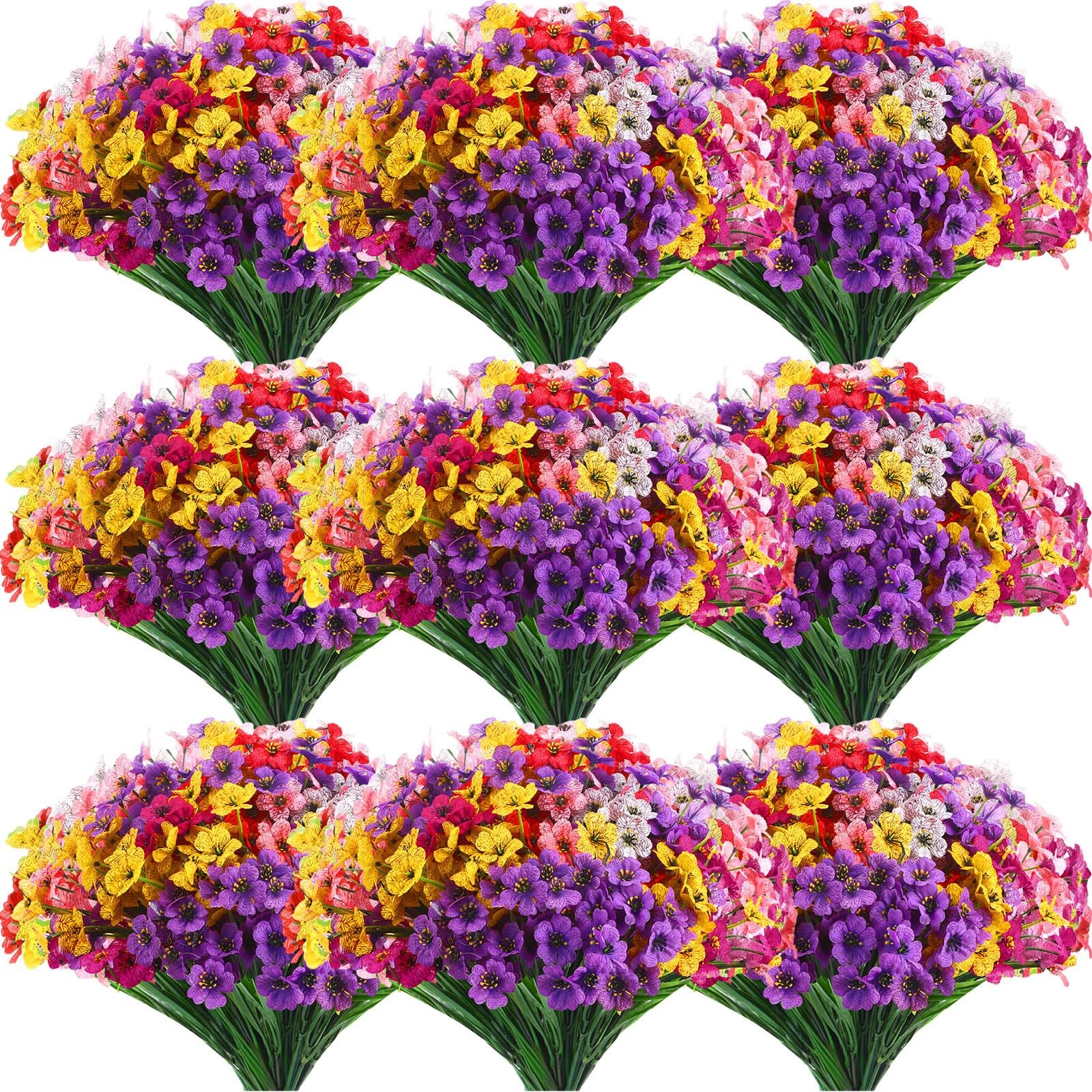 56 Bundles Artificial Flowers for Outdoor Decoration Plastic No Fade UV Resis…