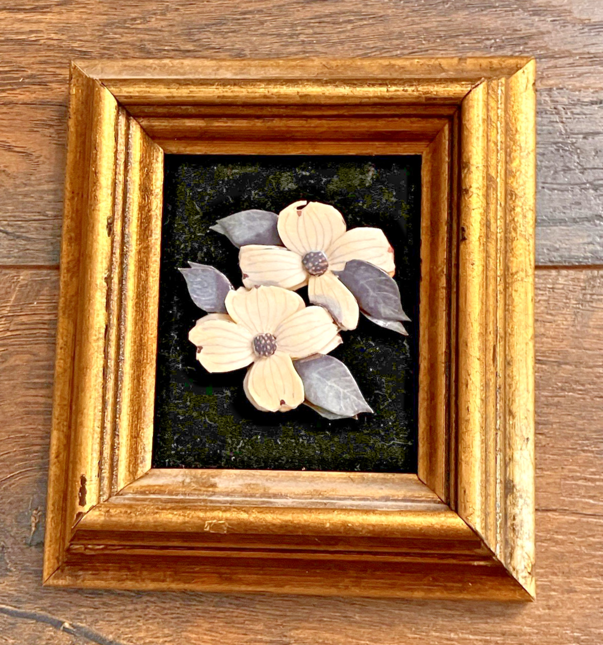 Miniature Framed 3D Art Dogwood Flowers 4 3/4″ x 5 3/8″