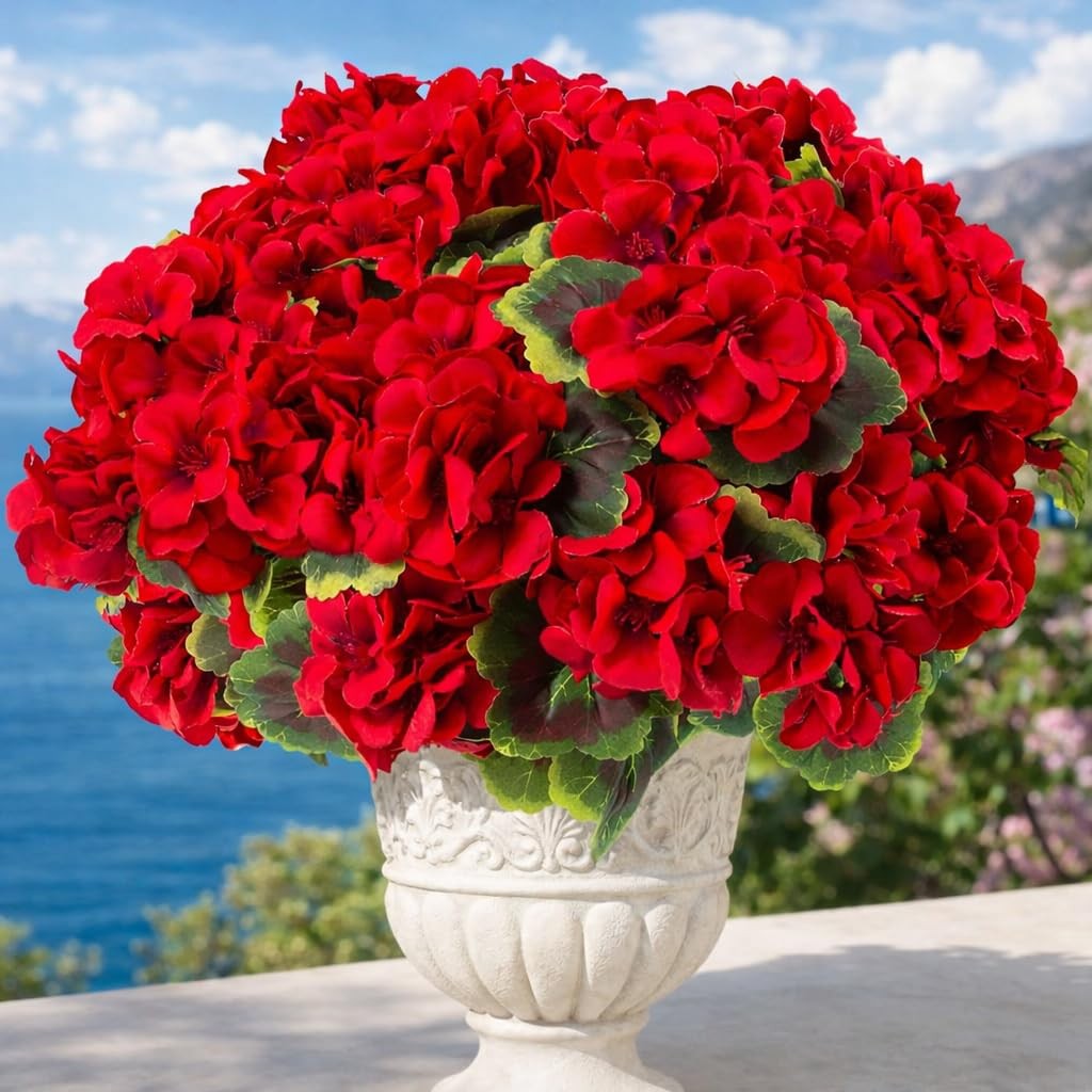 8 Bundles Artificial Geranium Flowers Outdoor UV Resistant Faux Plants for Po…