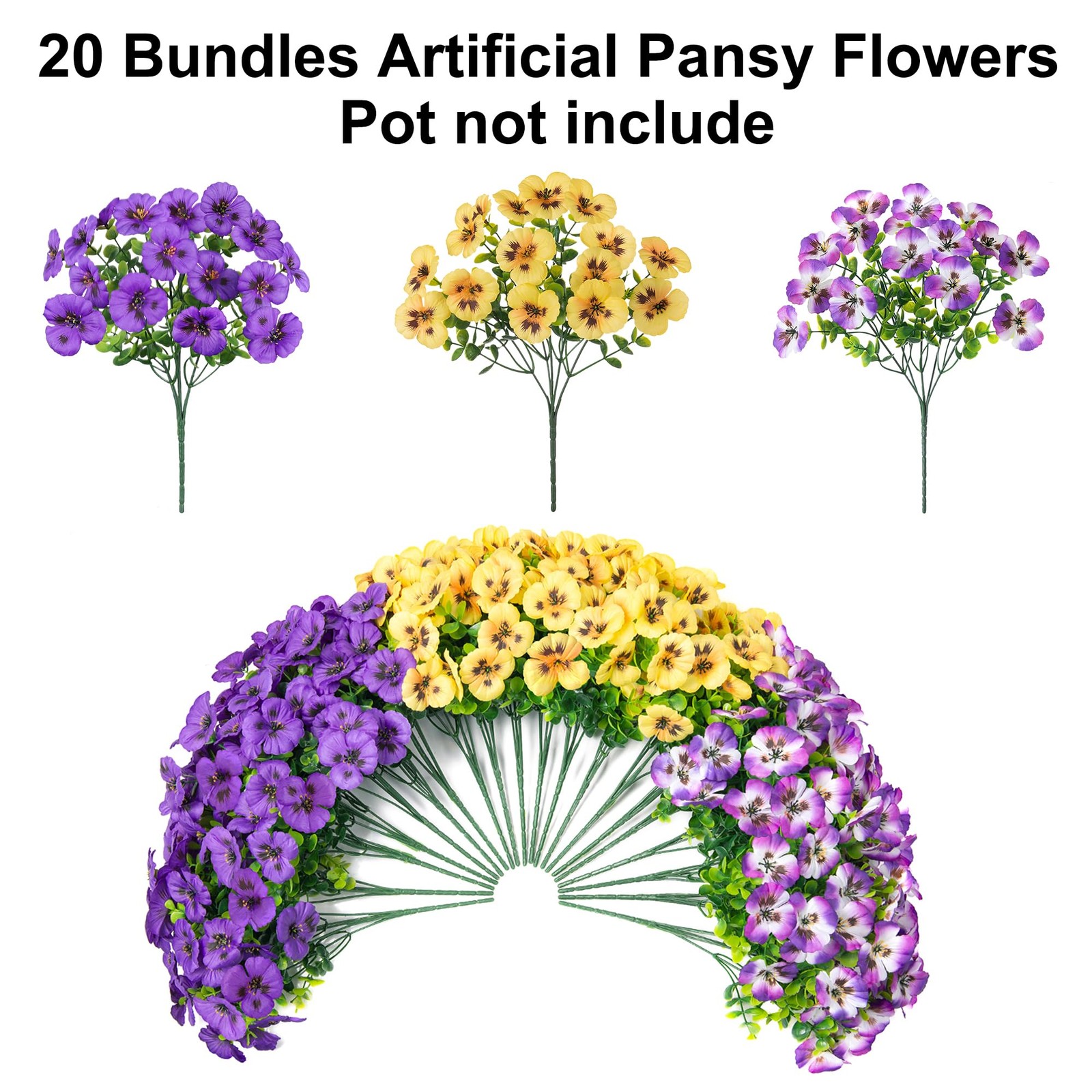 20PCS Artificial Fake Pansy Flowers for Outdoors Spring Summer Decor,Faux Sil…