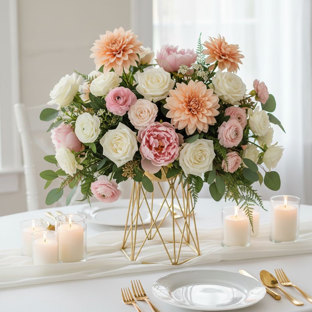 Peach Dahlia Stem Faux Flower 24 Inch 5 Inch Bloom Soft Peach Artificial Dahlia