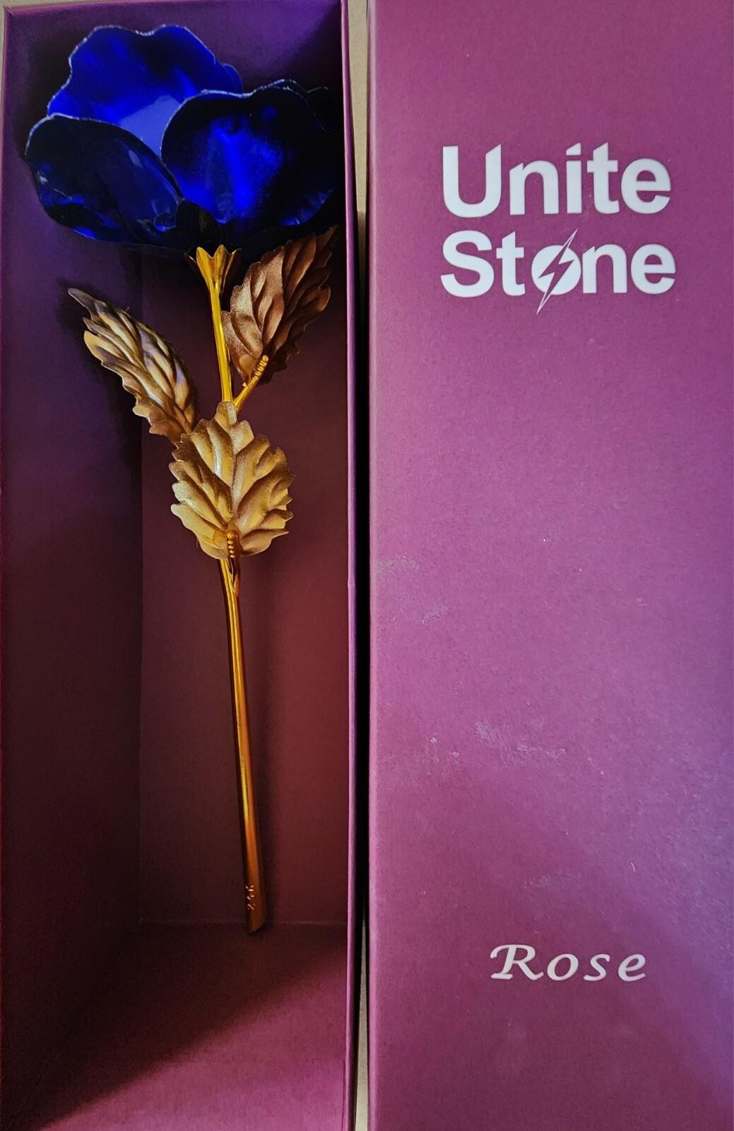 24k Gold Foil Stem Blue Rose Flower Gift Love Keepsake