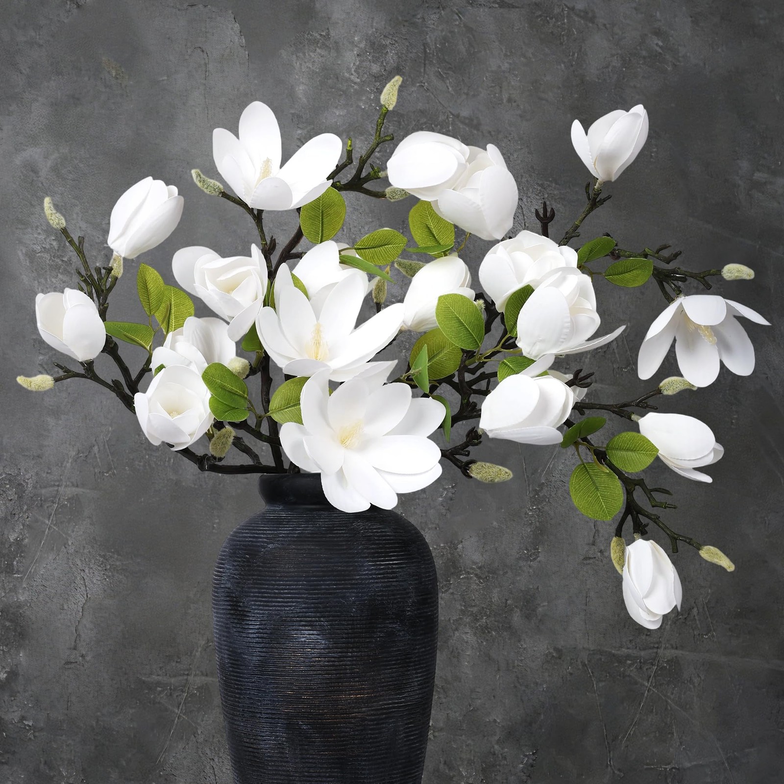 5PCS Artificial Magnolia Flowers Stems, Fake White Magnolia Floral Buds, 26″ …