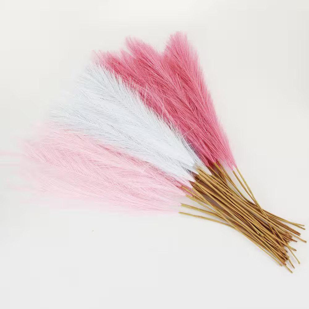 0.2 In. 30-Pieces Pink White Artificial Plant Faux Pampas Grass Silk Paper Iron