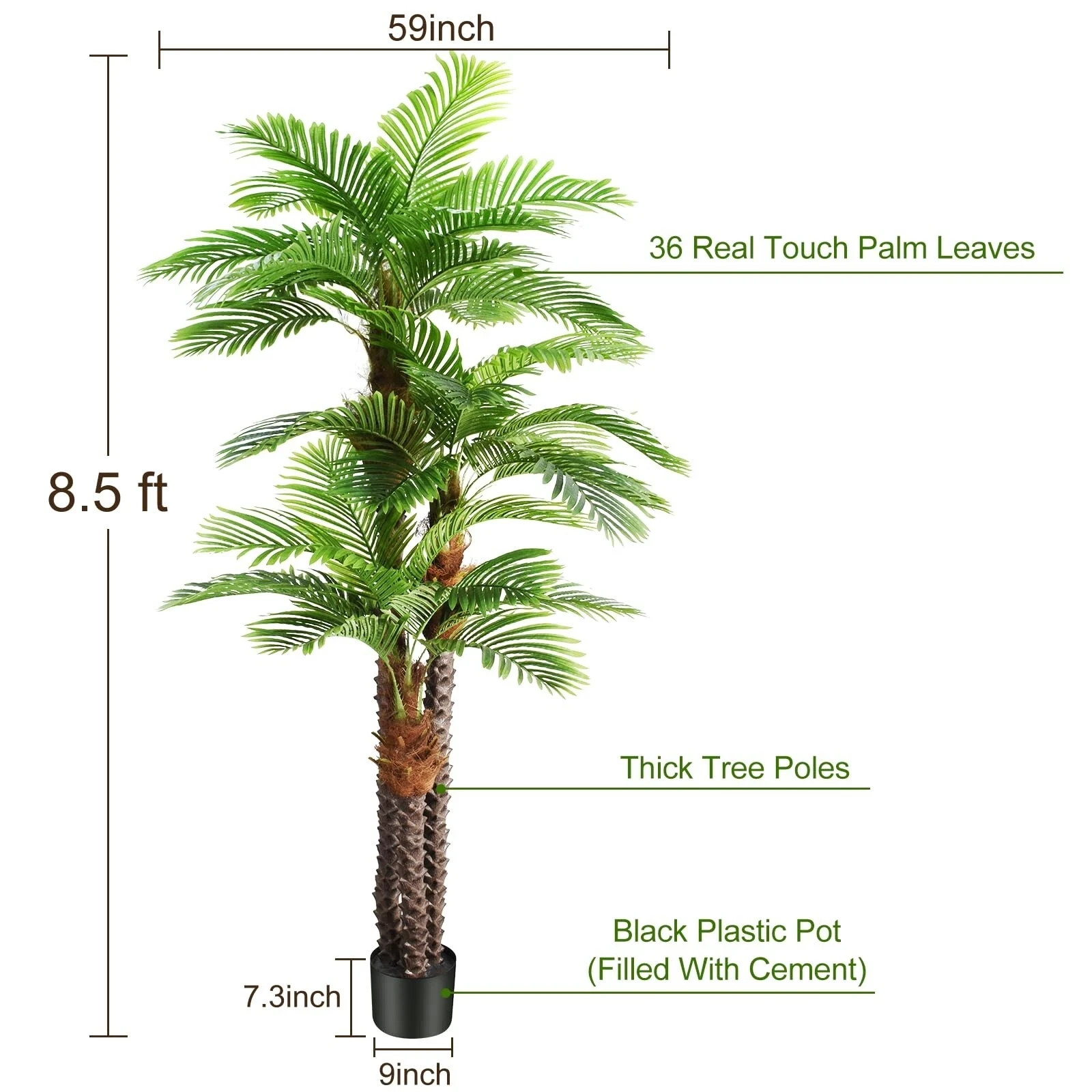 8.5ft Tall Artificial Palm Tree for Outdoors – Triple Phoenix Palm, UV Resist…