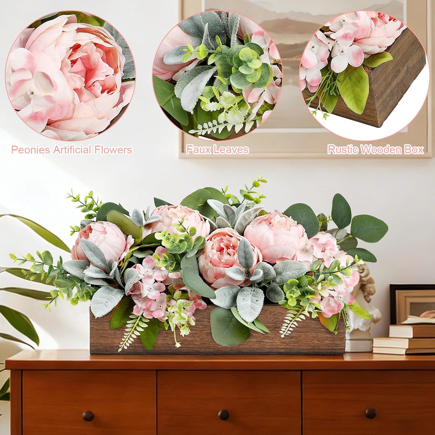 Pink Floral Centerpieces for Table, Pre-Made Artificial Peonies Hydrangea Center