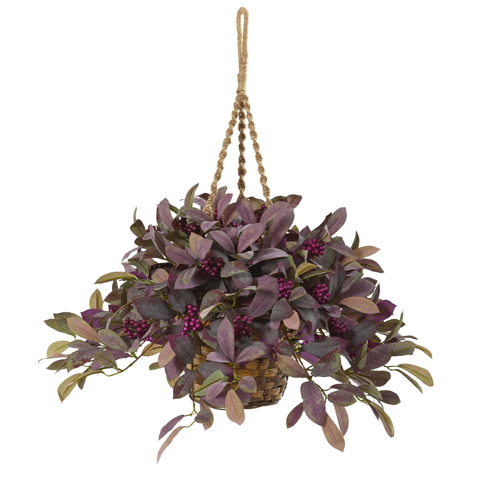 28 Inch Fall Laurel Leaf Plant with Berries in Hanging Basket Artificial