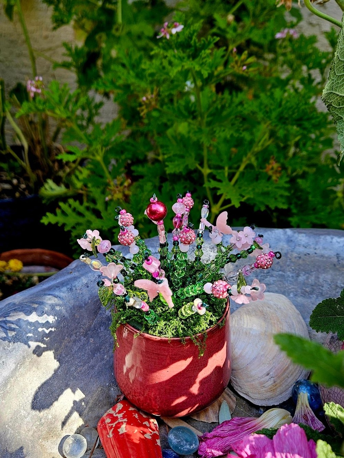 Pink Beaded Floral Accent Pot – Decorative Home Accent