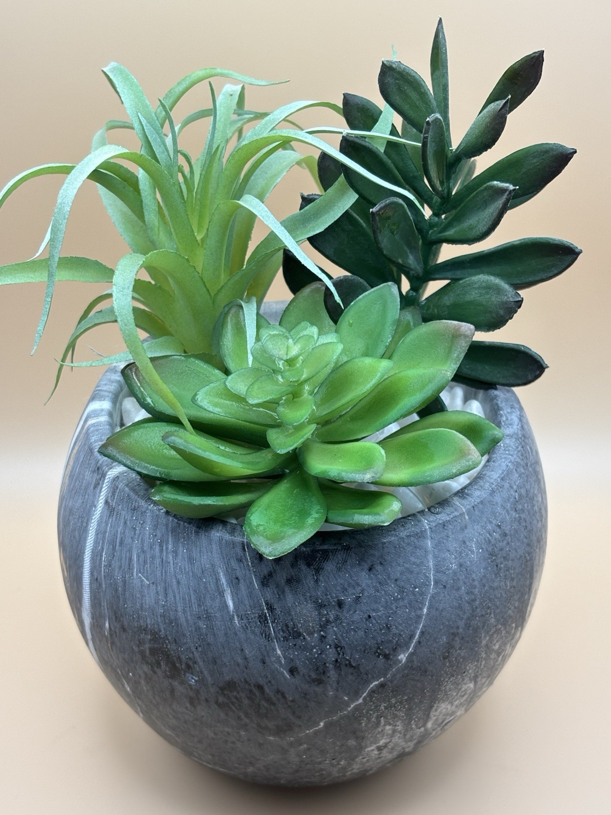 Faux Succulents In Pot Heavy Gray White And Peach Pot