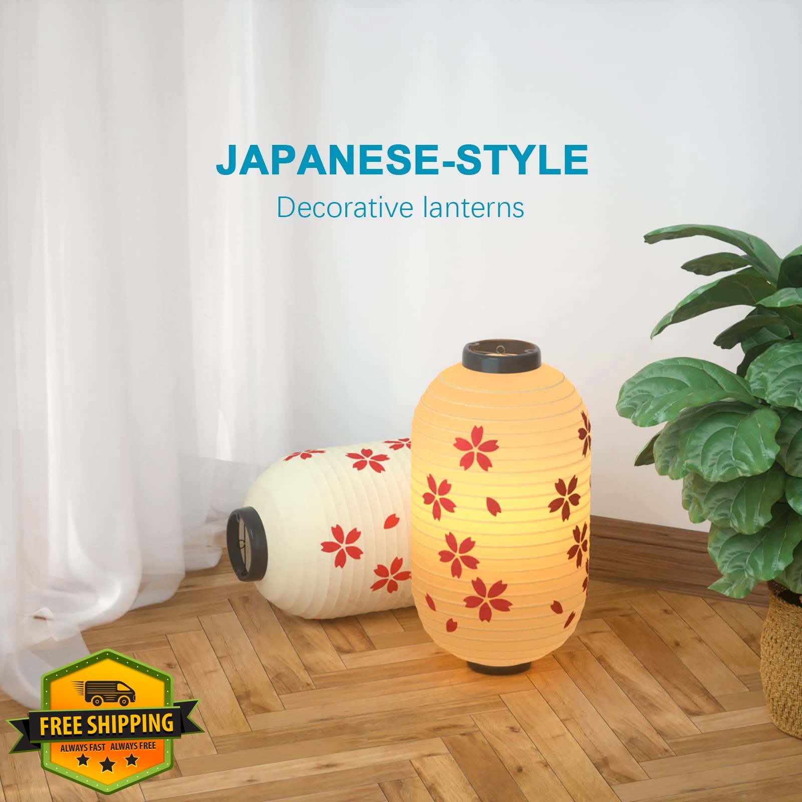 ZUEXT Lanterns Beige White Silk Cherry Blossom