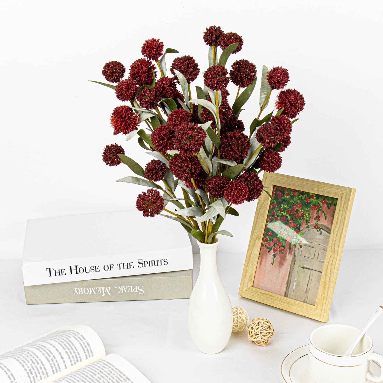 Artificial Bush Mini Ball Flowers Faux Billy Button Thistle Globe Echinops