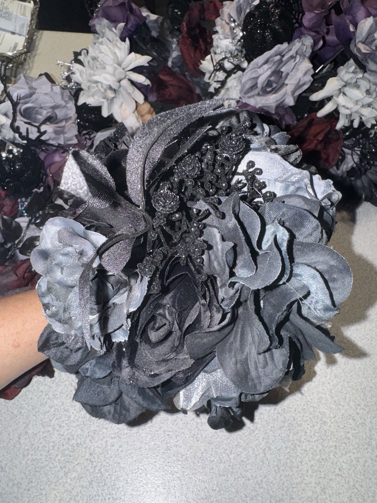 Lot Of 10 Ashland Halloween Red Black Gray Roses Peony Elegant Floral Bouquet