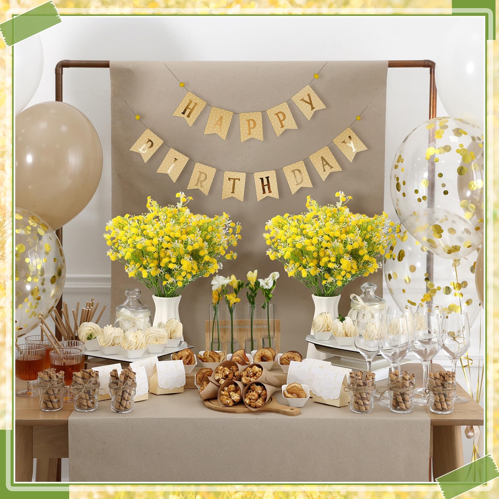 12 PCS Spring Babys Breath Flowers Artificial Gypsophila Bouquet Yellow Decor
