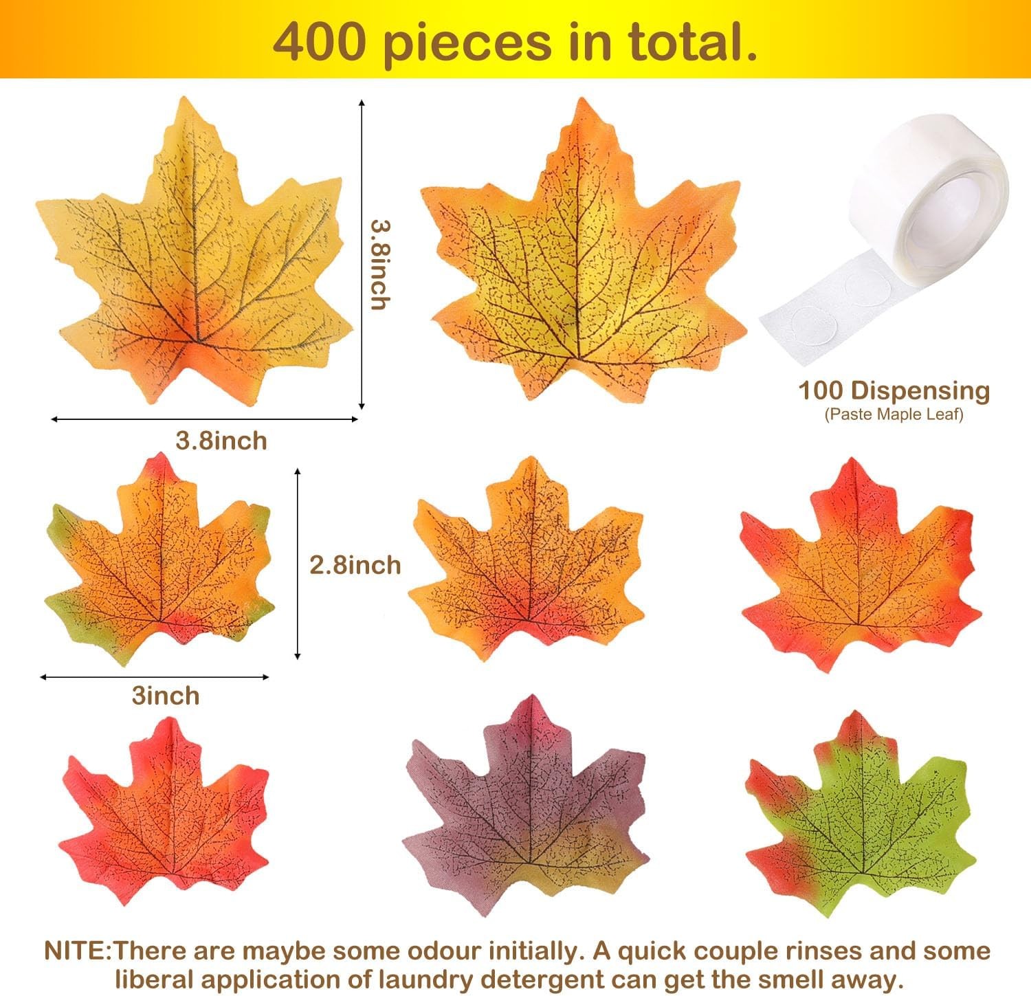 500PCS Fall Leaves Maple Bulk 8 Color Autumn Leaves with 100 Glue Dots Thanksgiv