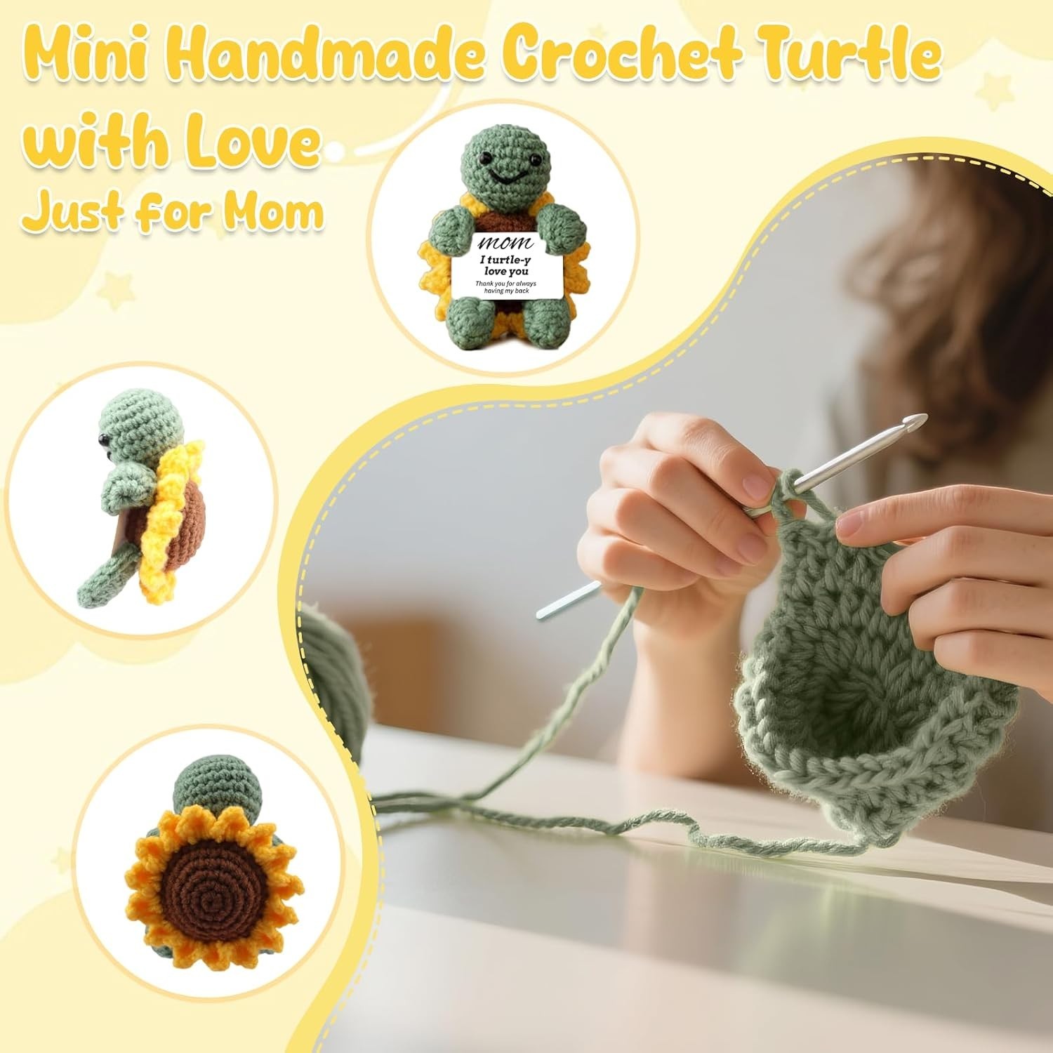 Mothers Day gift, Gifts for Mom, Cute Crochet Turtle for Home Desk Car Decor