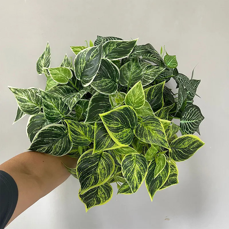 35cm 7 Forks Artificial Plants Fake Leaf Plant Wall Plastic Scindapsus Leaves Fl
