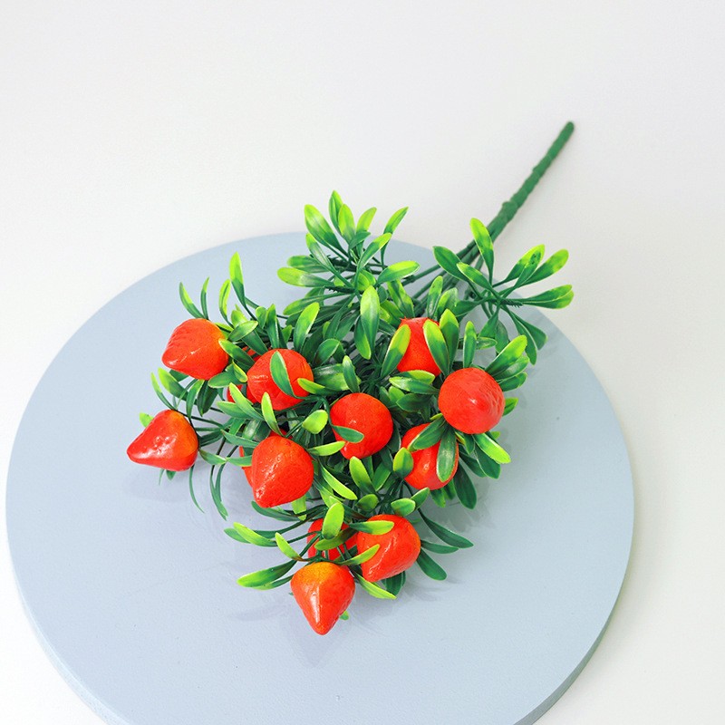 3Pcs 7-Pronged Artificial Strawberry Bunches Fake Flowers for Home Holiday Decor
