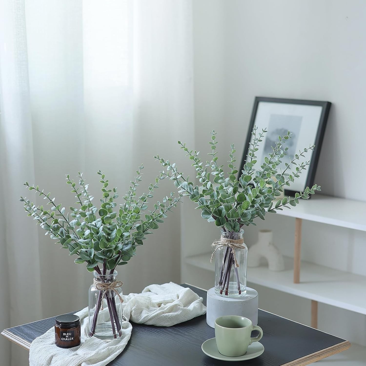 17.5″ Artificial Eucalyptus Stems in Glass Vase with Faux Water,Fake Plant Eu…