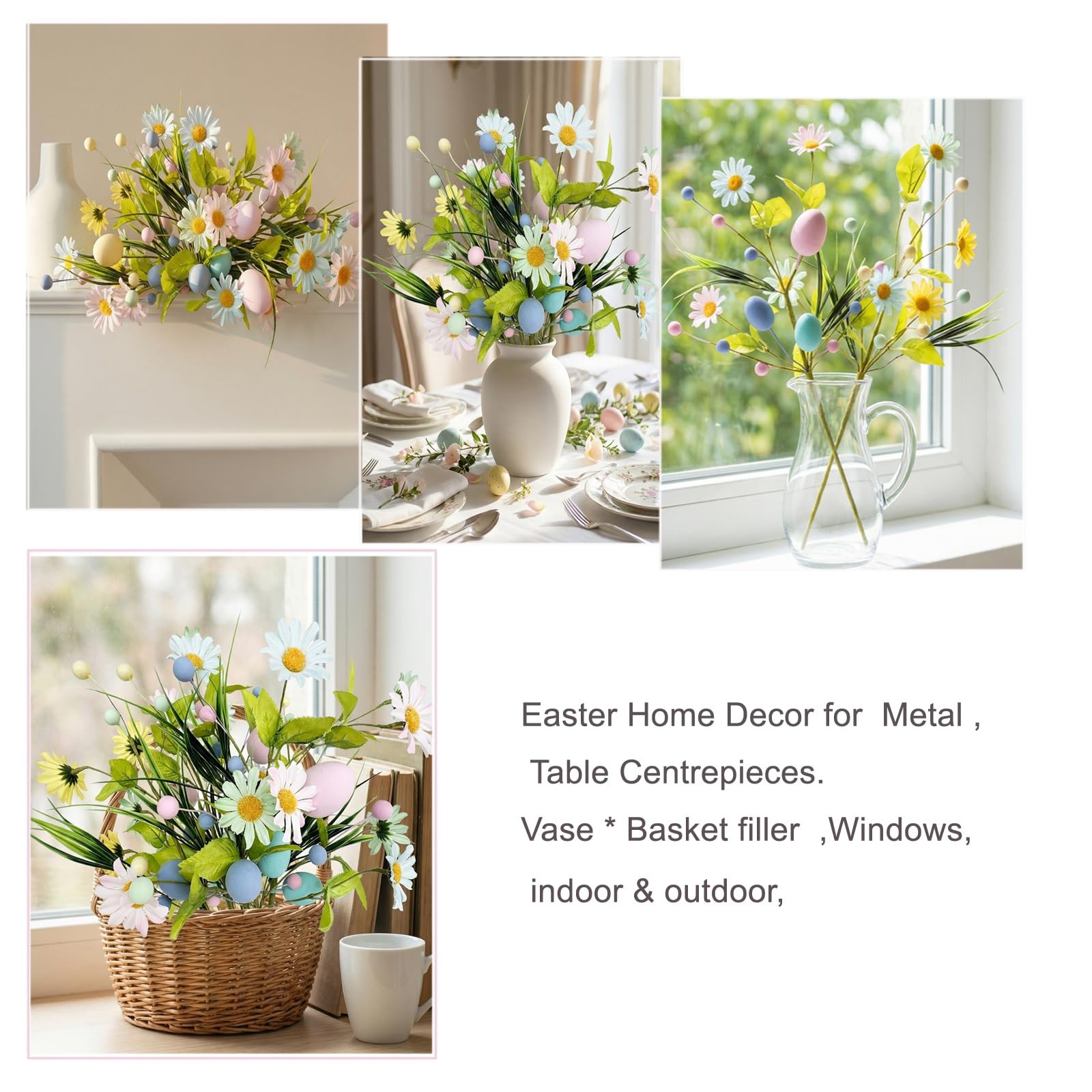 Easter Artificial Flowers with Eggs – 6 Pcs Spring Floral Arrangement Include…